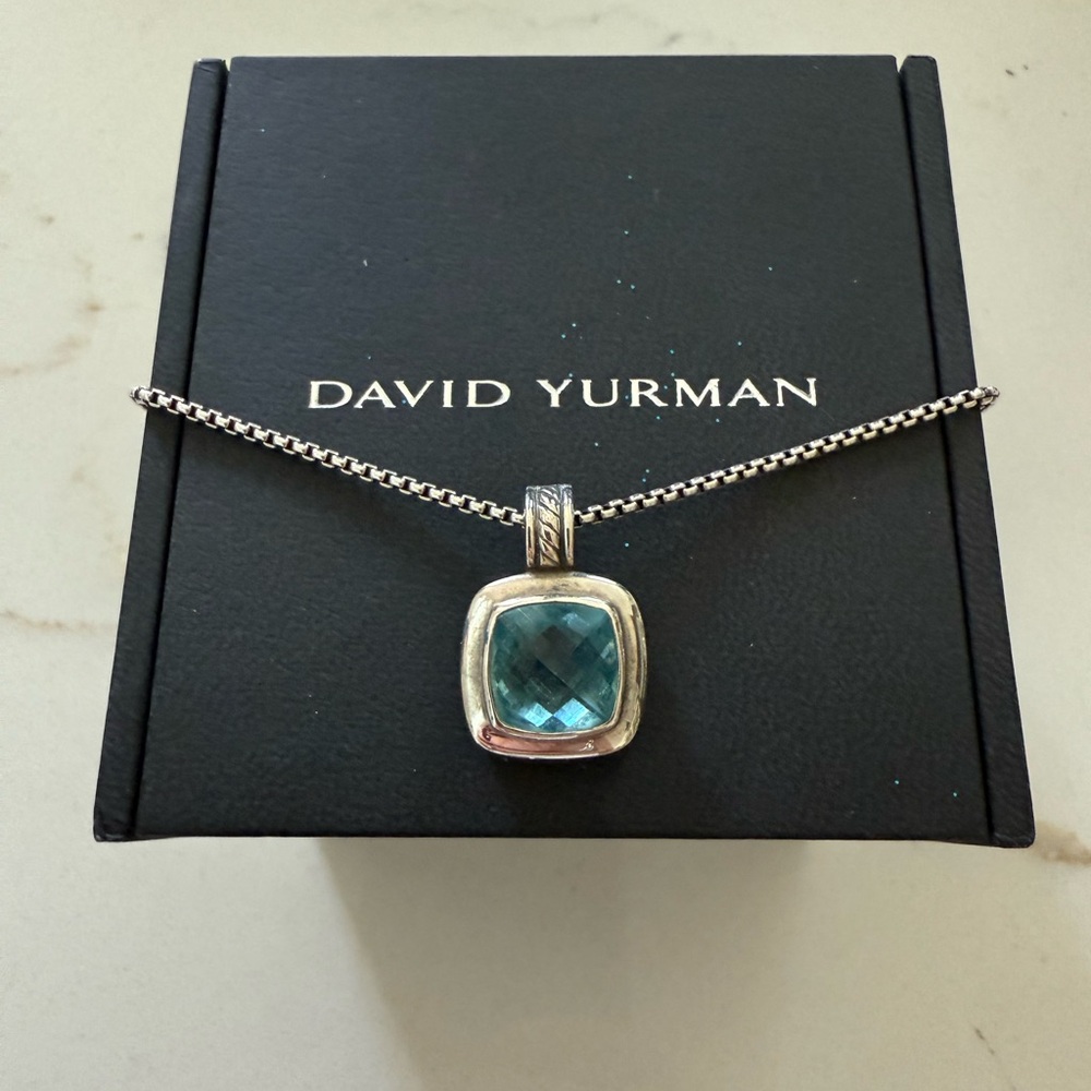 David Yurman Albion Blue Topaz 925 Sterling Silver Enhancer Pendant Necklace